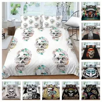 Пододеяльник с наволочкой, высококачественные пододеяльники, домашний текстиль всех размеров, постельное белье с 3D принтом черепа, подарок для детей UK Single 135x200cm