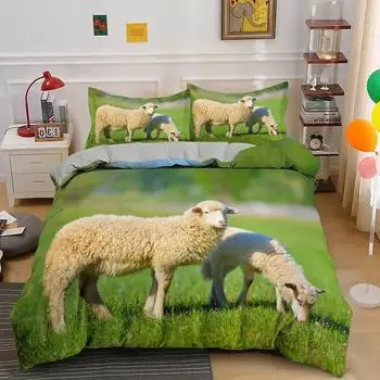 Пододеяльник с овечьей шерстью, размер King Queen, комплект постельного белья с изображением прекрасных животных из фермы для детей, подростков и взрослых, белый, козий, 2/3 шт., пододеяльник, наволочка 70x133cm 2pcs