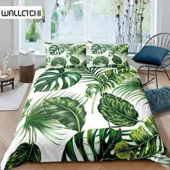 Пододеяльник с пальмовыми листьями King Full Banana Leaves Комплект постельного белья Hawaiian Tropical Leaves Green Branches 2/3 шт. Полиэстеровый пододеяльник EU single(135x200cm)
