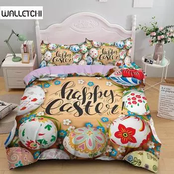 Пододеяльник с пасхальным яйцом, комплект постельного белья с милым рисунком в виде яйца, комплект постельного белья с пасхальной тематикой, покрывало для детей и подростков из микрофибры EU single(135x200cm)