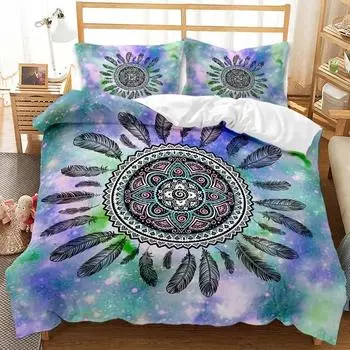 Пододеяльник с перьями Dream Catcher Queen Size, комплект постельного белья Bohemian Mandala, полиэстеровый чехол с узором «тай-дай» для девочек EU Single 135x200cm