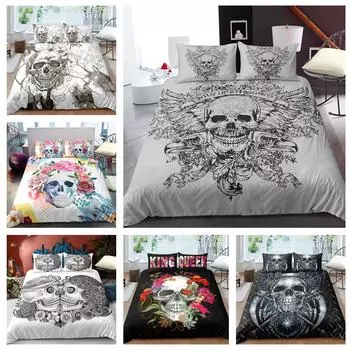 Пододеяльник с принтом черепа, домашнее постельное белье, пододеяльник, комплект постельного белья, пододеяльник и наволочка, полноразмерное постельное белье UK Single 135x200cm