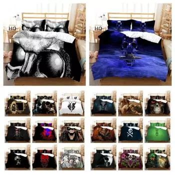 Пододеяльник с принтом черепа, комплект для спальни для подростков, модный комплект постельного белья, пододеяльник Single 135x200cm