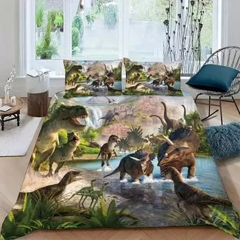 Пододеяльник с принтом динозавров, комплект постельного белья «Джунгли и дикая природа», украшение для спальни, набор из трех предметов Germany 135 * 200