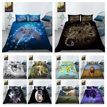 Пододеяльник с принтом льва, игровая ручка, постельное белье, пододеяльник с животным узором, покрывало для мальчика, одинарный размер, постельная одежда UK Single 135x200cm