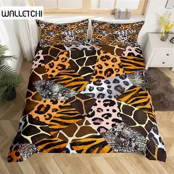 Пододеяльник с принтом леопарда и гепарда, двойной зебровый, змеиный, жирафовый, с принтом шкуры животного, пододеяльник с абстрактным геометрическим узором, комплект постельного белья в стиле пэчворк EU single(135x200cm)