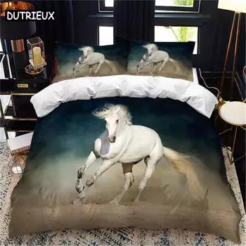 Пододеяльник с принтом лошадей, комплект постельного белья Twin Full Queen King, покрывало, мягкое легкое одеяло, домашний текстиль с изображением животных EU single(135x200cm)&set