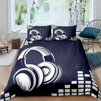 Пододеяльник с принтом наушников, музыкальный геометрический узор, пододеяльник для мальчиков и подростков, двуспальный, двуспальный, из полиэстера, стеганый чехол 70x133cm 2pcs