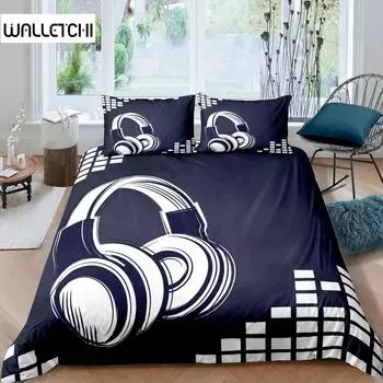 Пододеяльник с принтом наушников, музыкальный геометрический узор, пододеяльник для мальчиков и подростков, двуспальный, двуспальный, из полиэстера, стеганый чехол EU single(135x200cm)