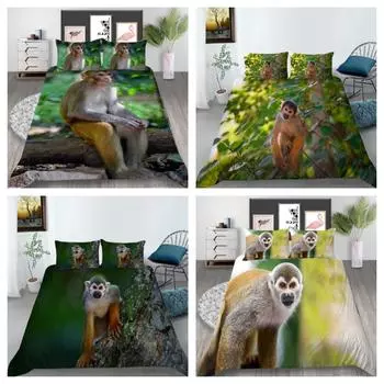 Пододеяльник с принтом обезьяны, комплект постельного белья с животными, милая постельная одежда для мальчиков и девочек, комплекты пододеяльников одного размера UK Single 135x200cm