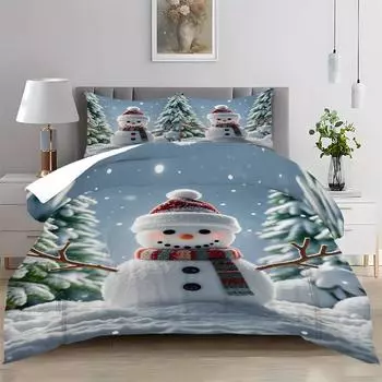 Пододеяльник с принтом рождественских украшений. Супермягкая матовая микрофибра для двуспальной кровати. Удобный комплект с застежкой-молнией и 2 наволочками. One Size