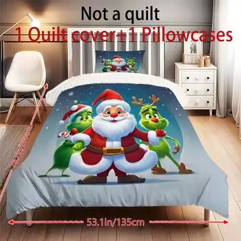 Пододеяльник с принтом рождественских украшений. Супермягкая матовая микрофибра для двуспальной кровати. Удобный комплект с застежкой-молнией и 2 наволочками. One Size