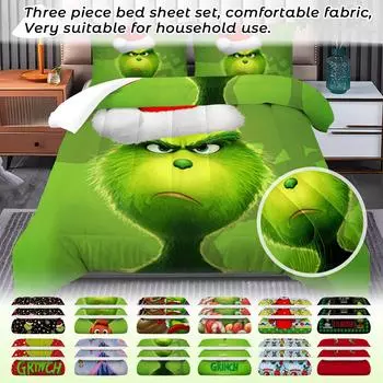 Пододеяльник с принтом рождественских украшений. Супермягкая матовая микрофибра для двуспальной кровати. Удобный комплект с застежкой-молнией и 2 наволочками. One Size