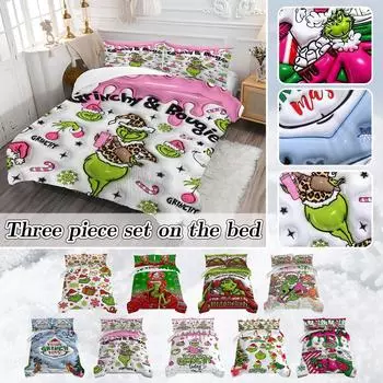 Пододеяльник с принтом рождественских украшений. Супермягкая матовая микрофибра для двуспальной кровати. Удобный комплект с застежкой-молнией и 2 наволочками. One Size