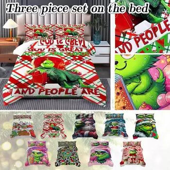 Пододеяльник с принтом рождественских украшений. Супермягкая матовая микрофибра для двуспальной кровати. Удобный комплект с застежкой-молнией и 2 наволочками. One Size