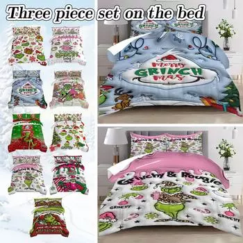 Пододеяльник с принтом рождественских украшений. Супермягкая матовая микрофибра для двуспальной кровати. Удобный комплект с застежкой-молнией и 2 наволочками. One Size