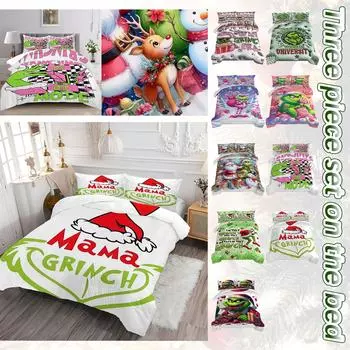 Пододеяльник с принтом рождественских украшений. Супермягкая матовая микрофибра для двуспальной кровати. Удобный комплект с застежкой-молнией и 2 наволочками. One Size