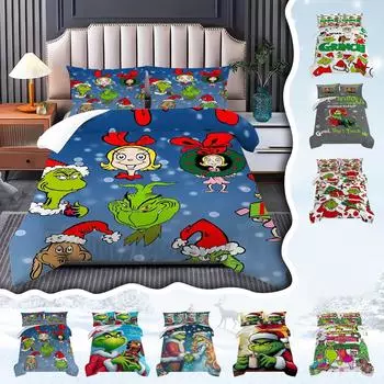 Пододеяльник с принтом рождественских украшений. Супермягкая матовая микрофибра для двуспальной кровати. Удобный комплект с застежкой-молнией и 2 наволочками. One Size