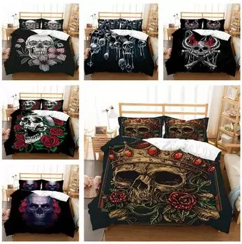Пододеяльник с принтом в виде черепа, комплект постельного белья, пододеяльник, наволочка, домашний комплект постельного белья, AU/EU/US, полноразмерный домашний костюм для односпальной/двуспальной кровати Baby 100x135cm