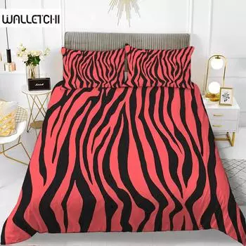 Пододеяльник с принтом зебры King Polyester Red Black Stripes Комплект постельного белья Wild Animal Zebra Wildlife Skin Покрывало для девочек EU single(135x200cm)