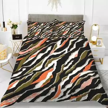 Пододеяльник с принтом зебры King Polyester Red Black Stripes Комплект постельного белья Wild Animal Zebra Wildlife Skin Покрывало для девочек EU single(135x200cm)