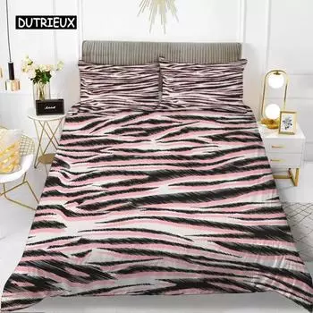 Пододеяльник с принтом зебры King Polyester Red Black Stripes Комплект постельного белья Wild Animal Zebra Wildlife Skin Покрывало для девочек EU Single 135x200cm