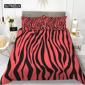 Пододеяльник с принтом зебры King Polyester Red Black Stripes Комплект постельного белья Wild Animal Zebra Wildlife Skin Покрывало для девочек 150x200cm 3pcs