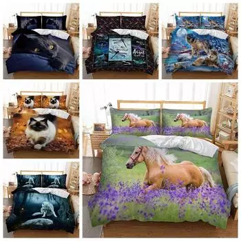 Пододеяльник с принтом животных, комплект постельного белья с наволочками, одинарный, двуспальный, размера «king-size» Single 135x200cm