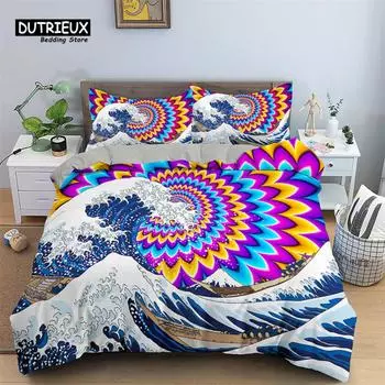 Пододеяльник с японской волной из микрофибры Queen, абстрактная фэнтезийная одежда, комплект постельного белья Bohemia Galaxy для взрослых и подростков EU single(135x200cm)