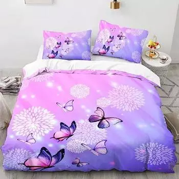 Пододеяльник с радужной бабочкой, розовый цветок, пододеяльник для детей, комплект постельного белья для детей, мальчиков, девочек, подростков, покрывало для украшений EU single(135x200cm)