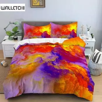 Пододеяльник с разноцветными облаками из полиэстера, оранжевый, желтый, фиолетовый, облачное небо, пододеяльник для девочек-подростков, комплект мягкого постельного белья с абстрактной тематикой EU single(135x200cm)