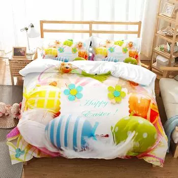 Пододеяльник с разноцветными яйцами, комплект постельного белья «Счастливой Пасхи», микрофибра, цветочное одеяло, односпальное покрывало «king-size» для детей, девочек, пасхальные подарки 135x200cm 2pcs