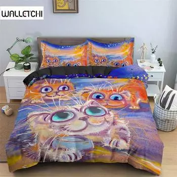 Пододеяльник с рисунком акварельного кота из микрофибры с милыми животными, комплект постельного белья с абстрактным рисунком кота, размер King Twin Single Size EU single(135x200cm)
