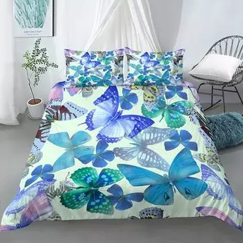 Пододеяльник с рисунком бабочки, мягкий комплект постельного белья из 3 предметов с наволочкой, комплект постельного белья размера «king-size» для семьи EU Single(135x200cm)