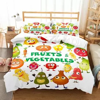 Пододеяльник с рисунком из мультфильма «Фрукты короля и королевы» с милым рисунком овощей, комплект постельного белья, цветной пододеяльник из полиэстера 70x133cm 2pcs