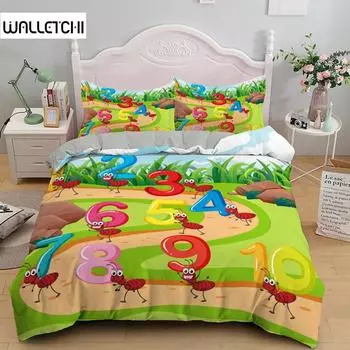 Пододеяльник с рисунком из мультфильма «Числа короля и королевы», комплект постельного белья с милыми животными, детский красочный английский алфавит, 2/3 шт., полиэстер, пододеяльник EU single(135x200cm)