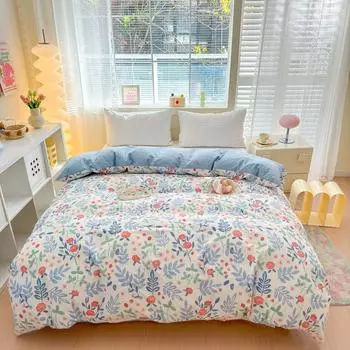 Пододеяльник с рисунком из свежих цветов и растений, 100% хлопок, ботанические цветы, приятный для кожи, удобный, мягкий, с застежкой-молнией 150x200cm Single 1Pc