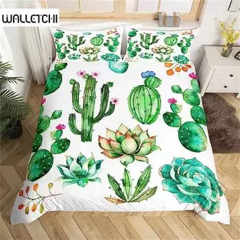 Пододеяльник с рисунком кактуса, зеленые растения, суккуленты, постельное белье, пододеяльник для детей и подростков, природа, искусство, мягкая микрофибра, спальня, декоративная EU single(135x200cm)