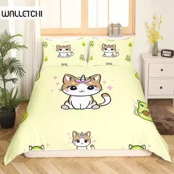 Пододеяльник с рисунком кота, милый комплект постельного белья с изображением кота-единорога для детей, мальчиков и девочек, одеяло с изображением животных, кавайное одеяло EU single(135x200cm)