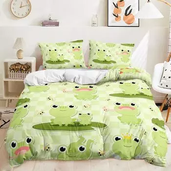 Пододеяльник с рисунком лягушки в виде 3D-цифровой печати, наволочка, постельное белье для спальни, комплект из трех предметов DE 135x200cm