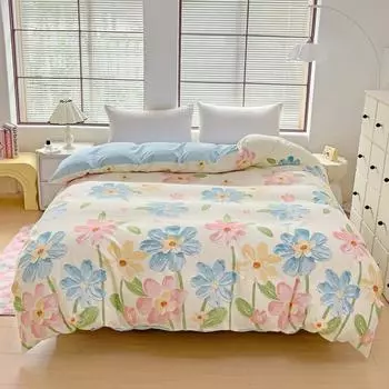Пододеяльник с рисунком маслом и цветами, синий, розовый, с цветочным принтом, 100% хлопок, приятное для кожи, удобное домашнее постельное белье 150x200cm Single 1Pc