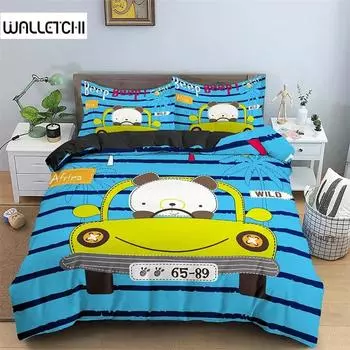 Пододеяльник с рисунком медведя и машины, комплект постельного белья для детей, мягкая, уютная, для детской спальни, покрывала King Twin 2/3 шт. 135x200cm 2pcs