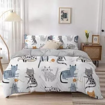 Пододеяльник с рисунком мультяшного кота, комплект постельного белья с принтом мультяшного животного и наволочкой, 2/3 шт., покрывало для декора спальни 70x133cm 2pcs