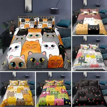 Пододеяльник с рисунком мультяшного кота, комплект постельного белья с принтом мультяшного животного и наволочкой, покрывало для декора спальни 70x133cm 2pcs
