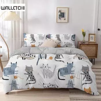 Пододеяльник с рисунком мультяшного кота, комплект постельного белья с принтом мультяшного животного и наволочкой, 2/3 шт., покрывало для декора спальни EU single(135x200cm)