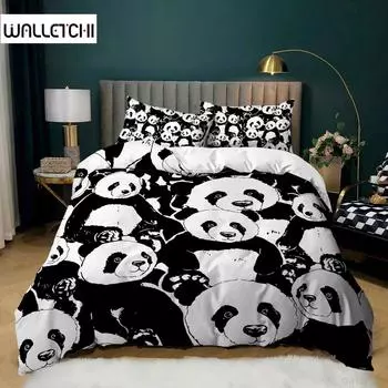 Пододеяльник с рисунком панды, комплект постельного белья для детей, мальчиков и девочек, из микрофибры, милые животные, 2/3 шт., полный размер EU single(135x200cm)