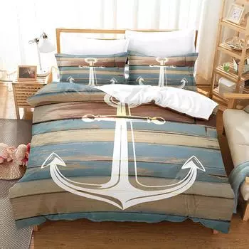 Пододеяльник с рисунком якоря, наволочка, 3 шт., комплект одеяла с цифровой печатью, мягкий, удобный, дышащий, комплект постельного белья EU single 135x200cm