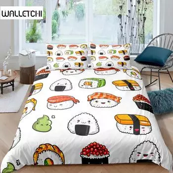 Пододеяльник с рисунком суши, комплект из микрофибры King, чехол для одеяла в японском стиле с изображением еды, милый мультяшный японский суши-наволочка EU single(135x200cm)