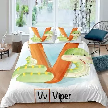 Пододеяльник с рисунком змеи, комплект постельного белья для мальчиков и девочек, змея, ковбойский детский комплект для спальни с животными 155x215cm 3pcs
