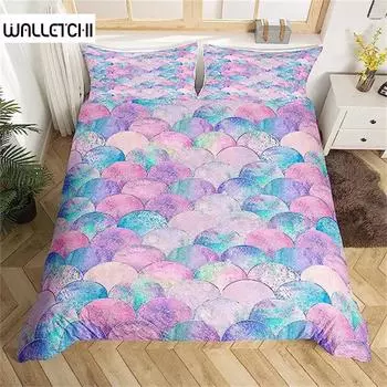 Пододеяльник с рыбьей чешуей, розовая чешуя русалки, разноцветные комплекты постельного белья, пододеяльник из микрофибры для девочек, подарки, украшение комплекта постельного белья EU single(135x200cm)